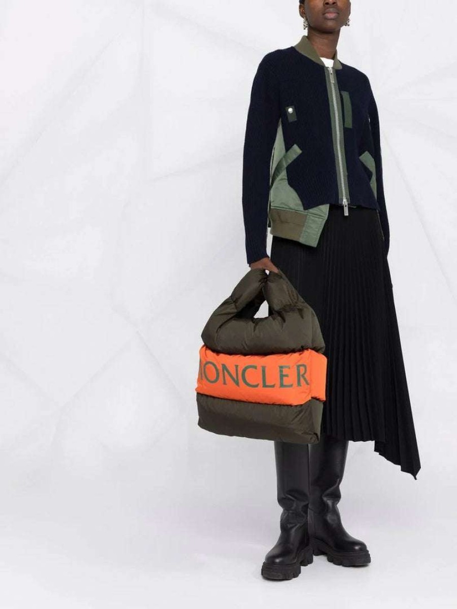 Bags * | Moncler Military Green And Orange 'Legere' Large Tote Bag