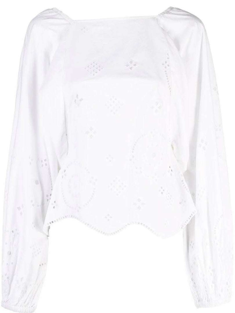 Clothing * | Ganni 'Open Back Embroidered Blouse'