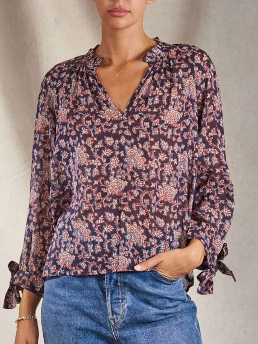 Clothing * | M.A.B.E Clothing 'Orli' Sheer Long Sleeve Floral Blouse