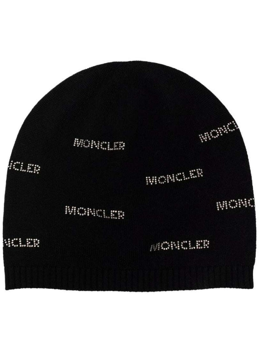 Accessories * | Moncler Black 'Monogram Print Beanie'