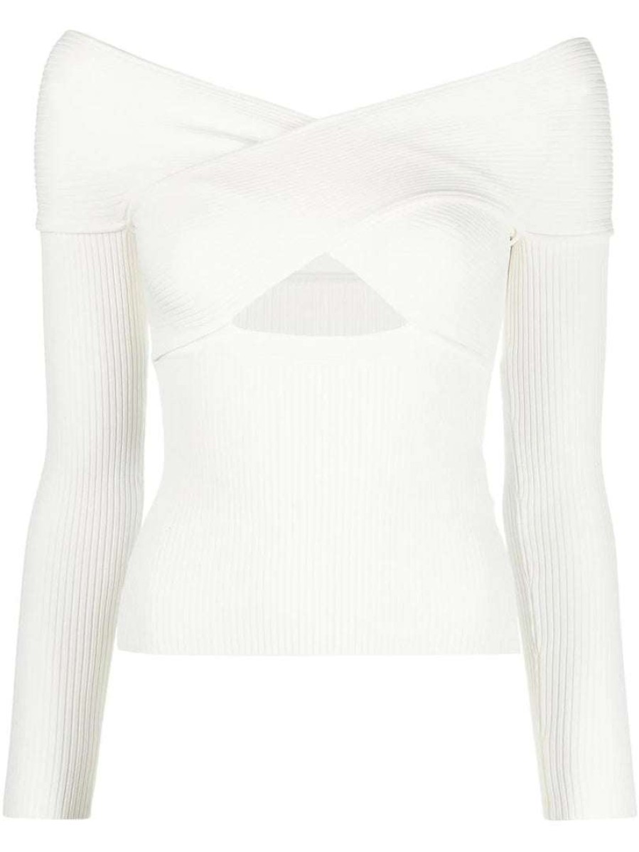 Clothing * | Self Portrait New In 'Ribbed Knit Crossover Top'