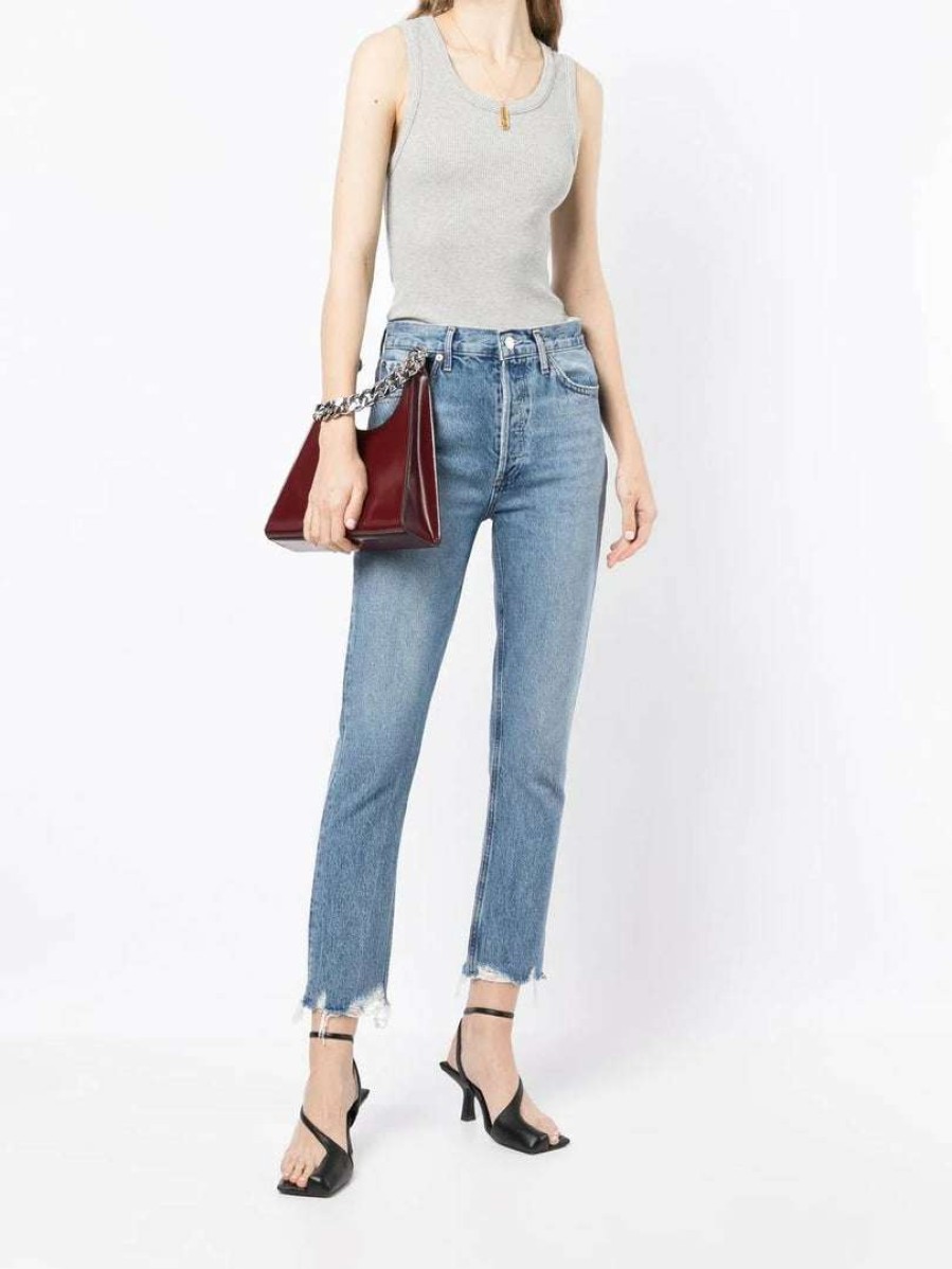 Clothing * | Agolde New In Light Blue 'Riley Crop High Rise Jeans'