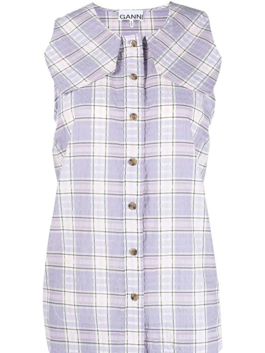 Clothing * | Ganni 'Checked Sleeveless Shirt'