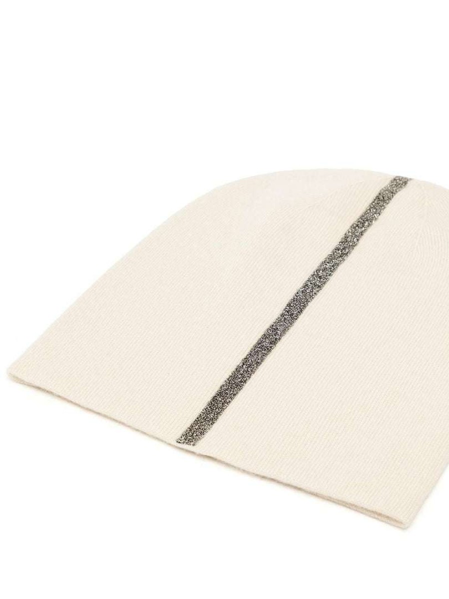 Accessories * | Warm Me Accessories White 'Damian Stripe Hat'