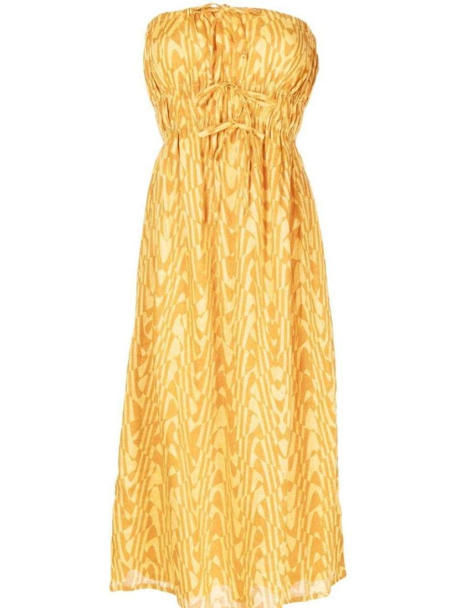 Clothing * | Faithfull The Brand Yellow Printed 'Contessa' Midi Dress Clothing