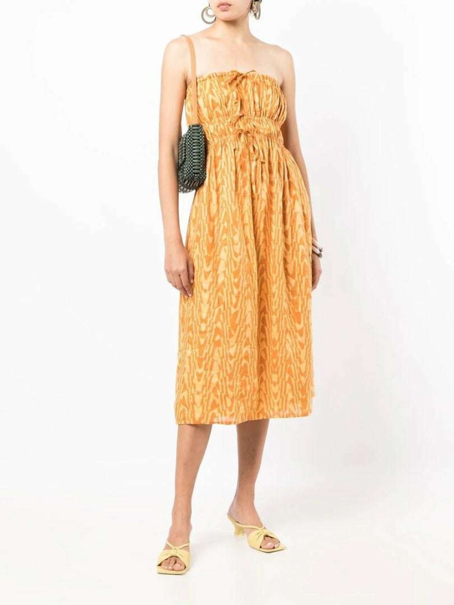 Clothing * | Faithfull The Brand Yellow Printed 'Contessa' Midi Dress Clothing