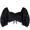 Clothing * | Self Portrait Black 'Embroidered Puff Sleeve Crop Top' Clothing