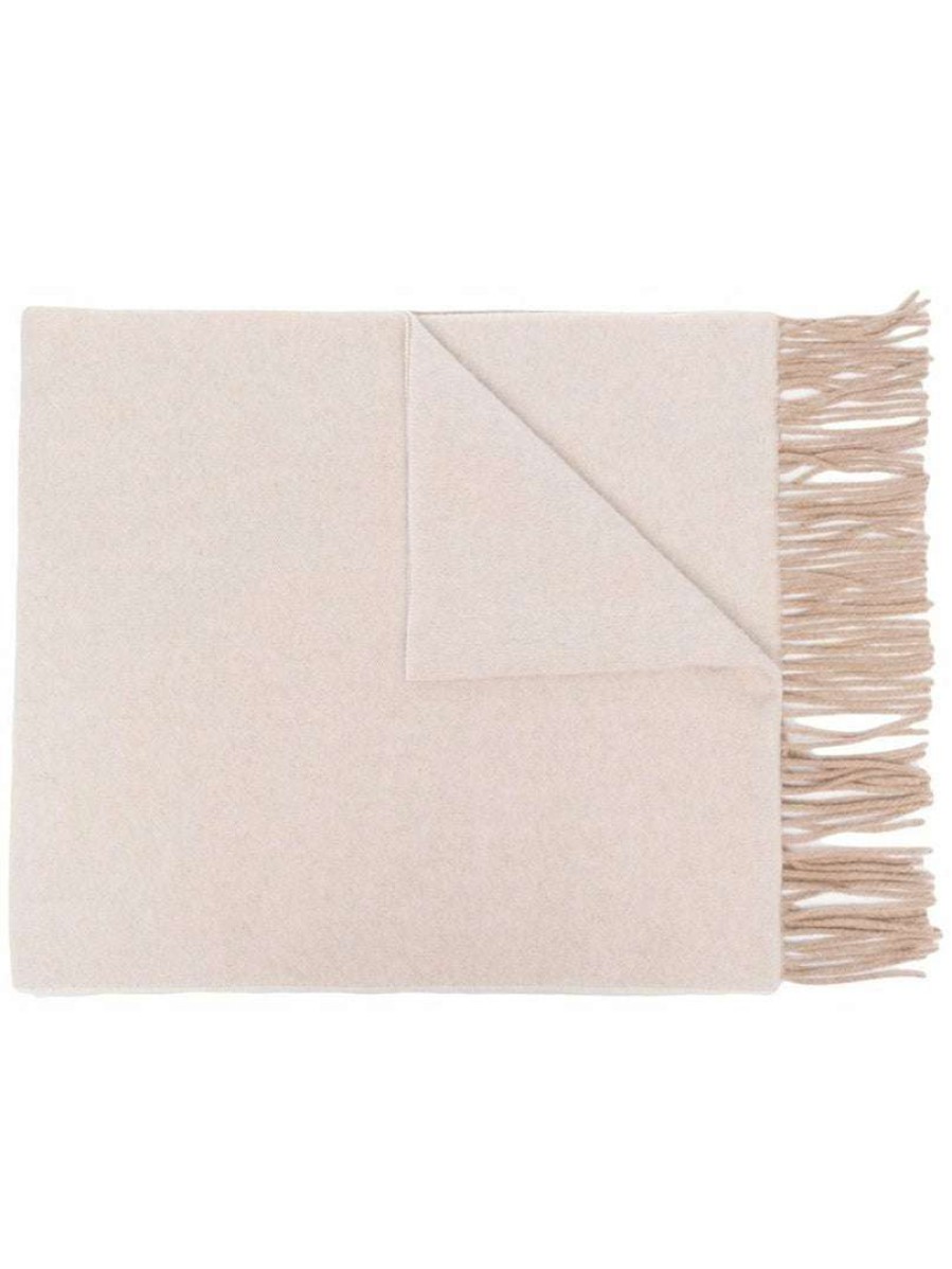 Accessories * | Ganni Beige 'Wool Logo Fringed Scarf'