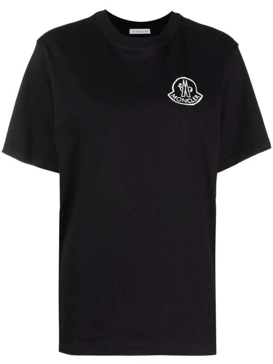 Clothing * | Moncler Black And White 'Logo Printed T-Shirt'