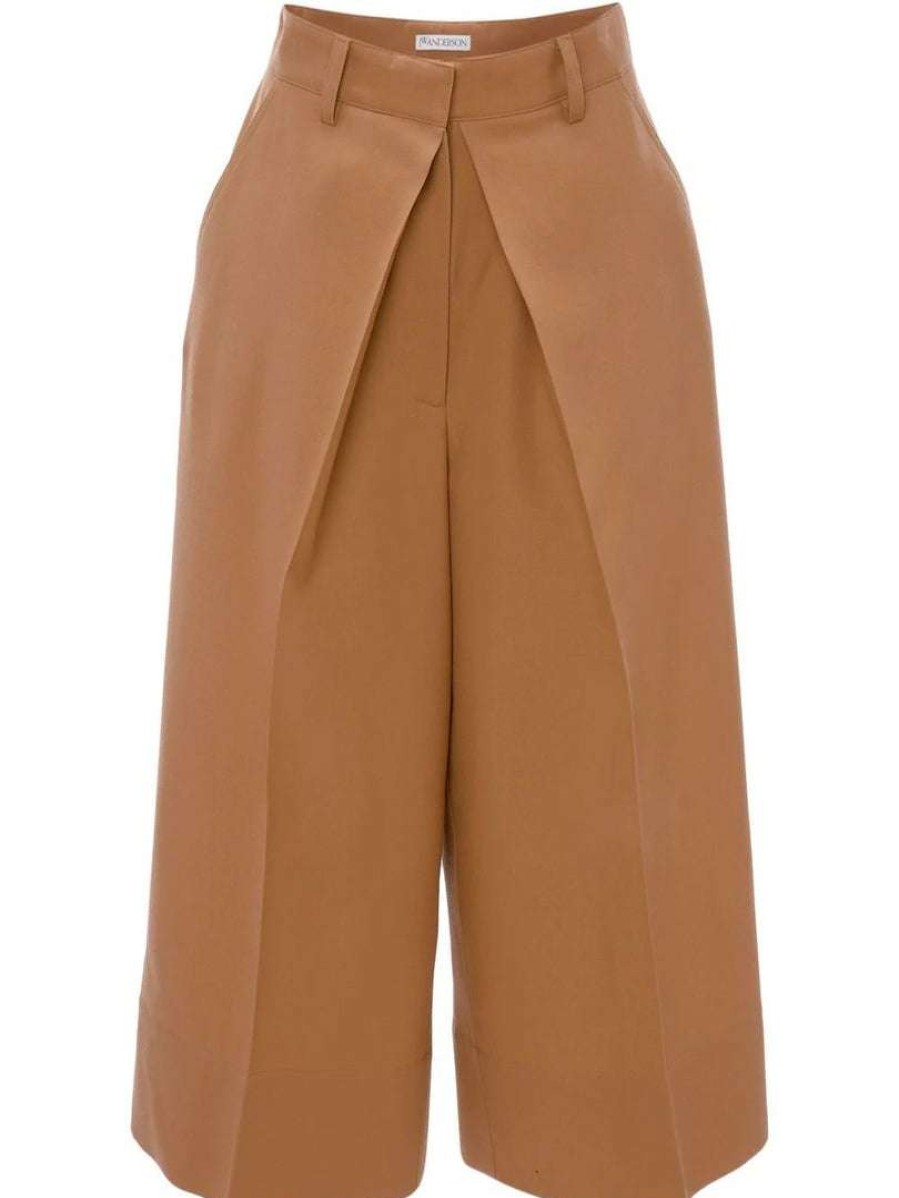 Clothing * | Jw Anderson Camel 'Pleat Front Wide Leg Cropped Trousers' Clothing