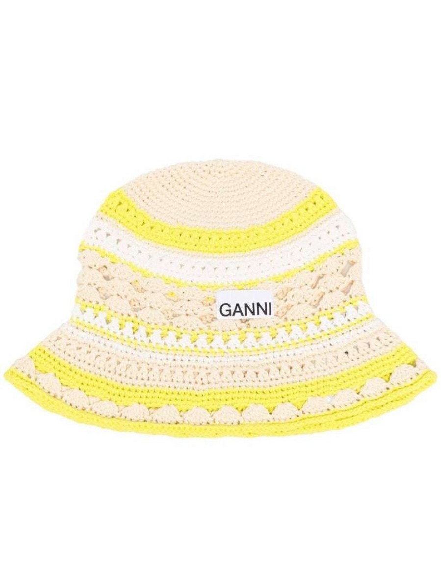 Accessories * | Ganni 'Striped Crochet Bucket Hat'