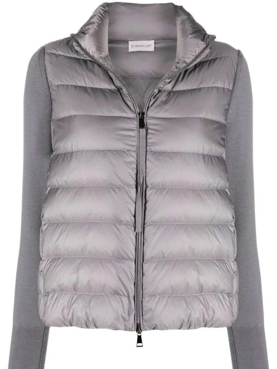 Clothing * | Moncler Grey 'Padded Knit Sleeve Jacket'