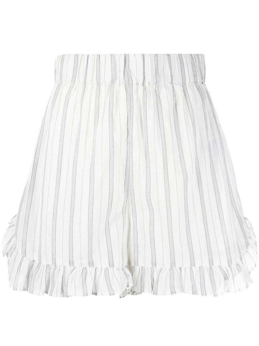 Clothing * | Ganni 'Sheer Striped Frill Hem Shorts'