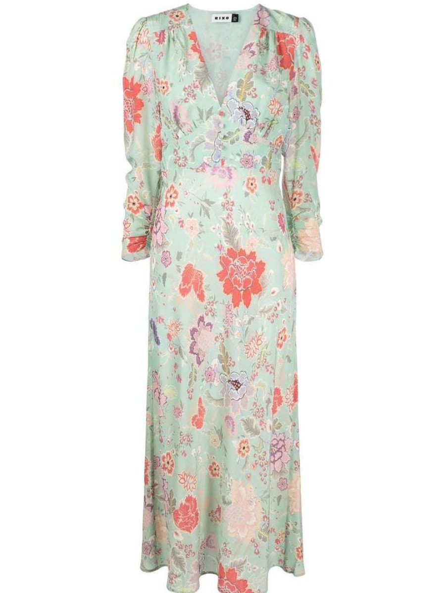 Clothing * | Rixo London 'Selma' Mint Peony Floral Midi Dress