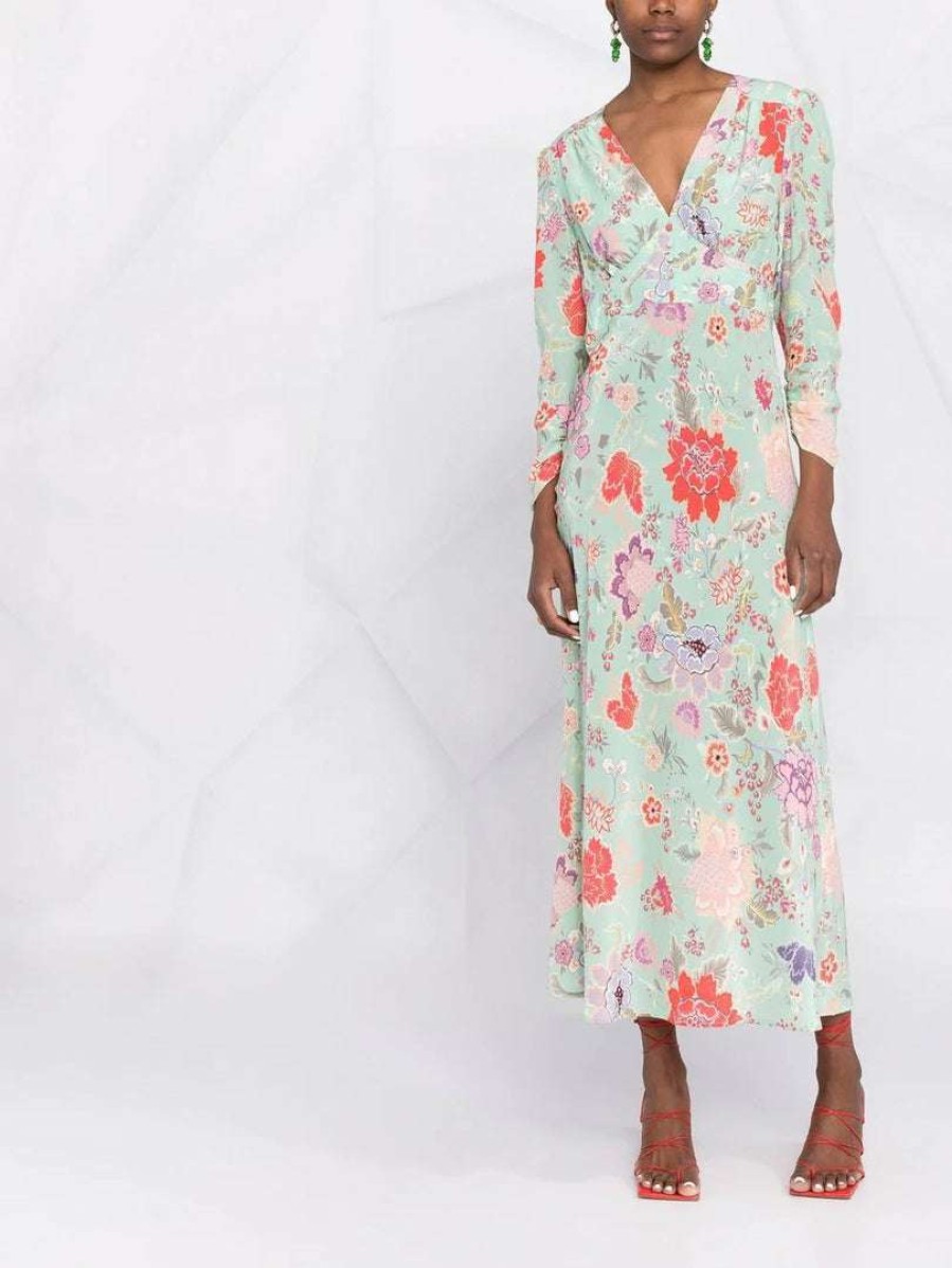 Clothing * | Rixo London 'Selma' Mint Peony Floral Midi Dress