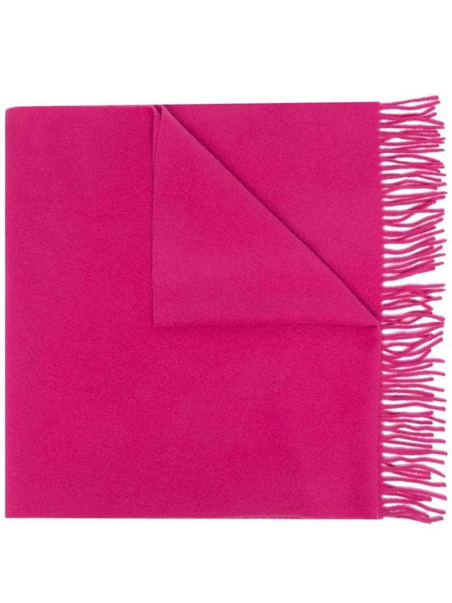 Accessories * | Moncler Hot Pink 'Fringed Horizontal Logo Patch Scarf'