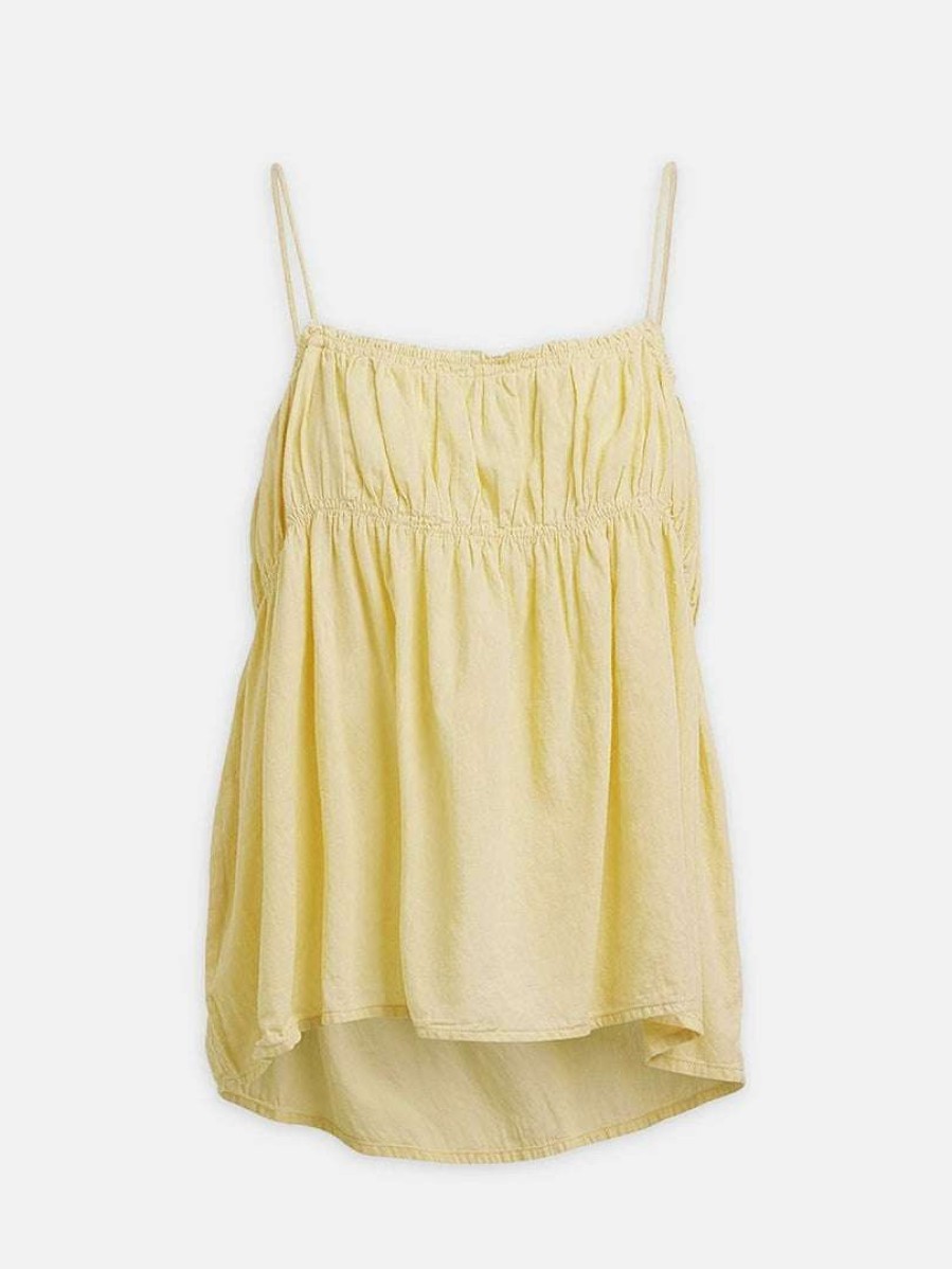 Clothing * | Rabens Saloner Yellow 'Hailey' Gathered Top Clothing