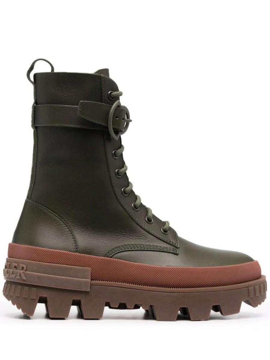 Shoes * | Moncler Khaki And Brown 'Carinne' Ankle Boots