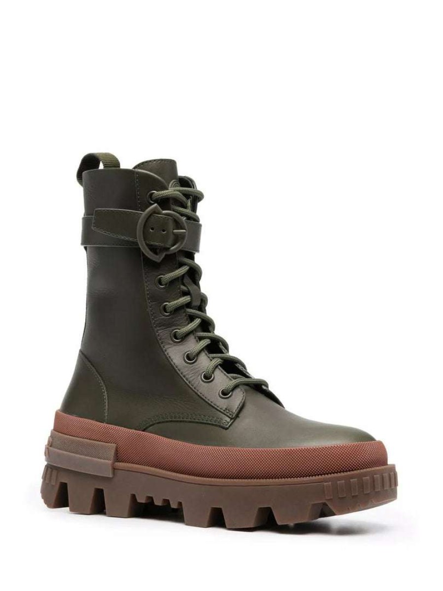 Shoes * | Moncler Khaki And Brown 'Carinne' Ankle Boots