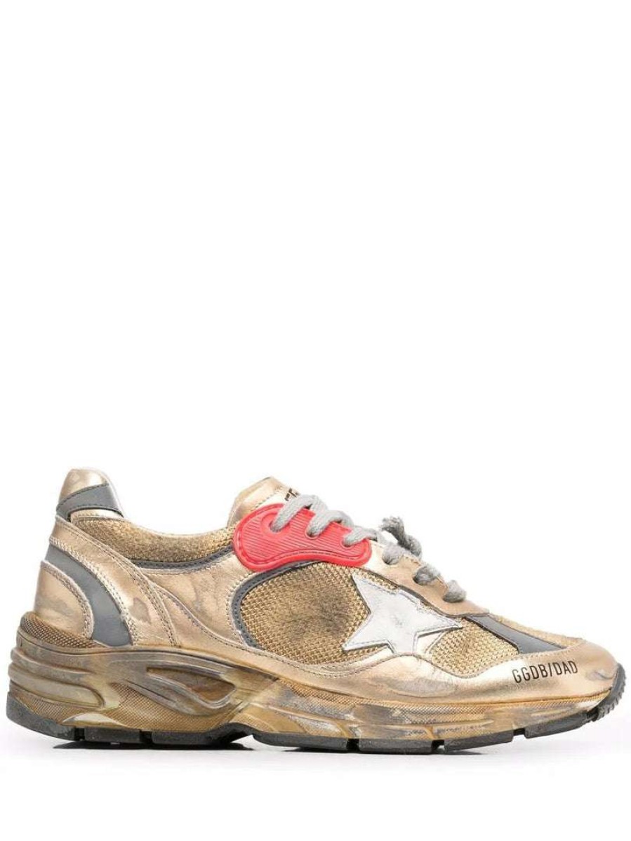 Shoes * | Golden Goose Shoes 'Dad-Star' Distressed Gold Sneakers