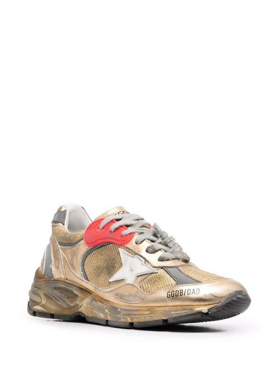 Shoes * | Golden Goose Shoes 'Dad-Star' Distressed Gold Sneakers