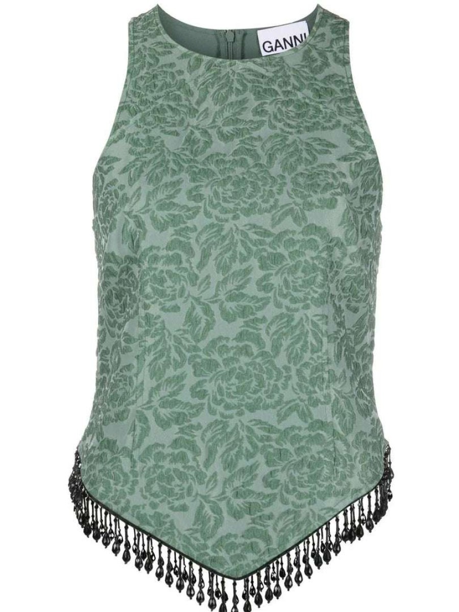 Clothing * | Ganni New In 'Beaded Hem Sleeveless Top'