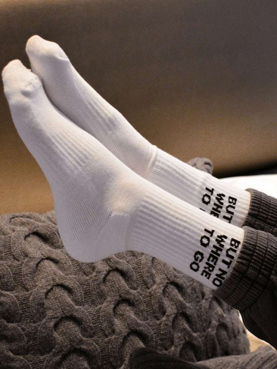 Accessories * | Soxygen Unisex White 'But Nowhere To Go' Classic Socks Accessories