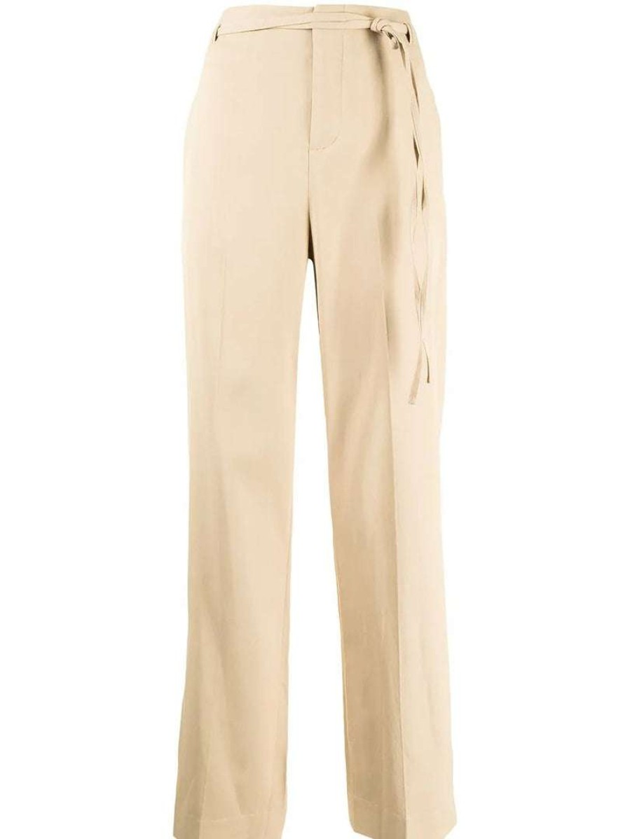 Clothing * | Vince Clothing Beige 'Tie Belt High Waist Trousers'