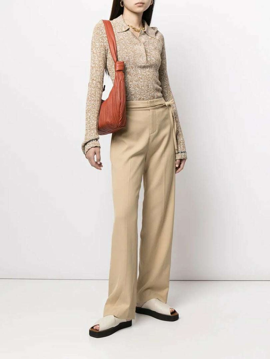 Clothing * | Vince Clothing Beige 'Tie Belt High Waist Trousers'