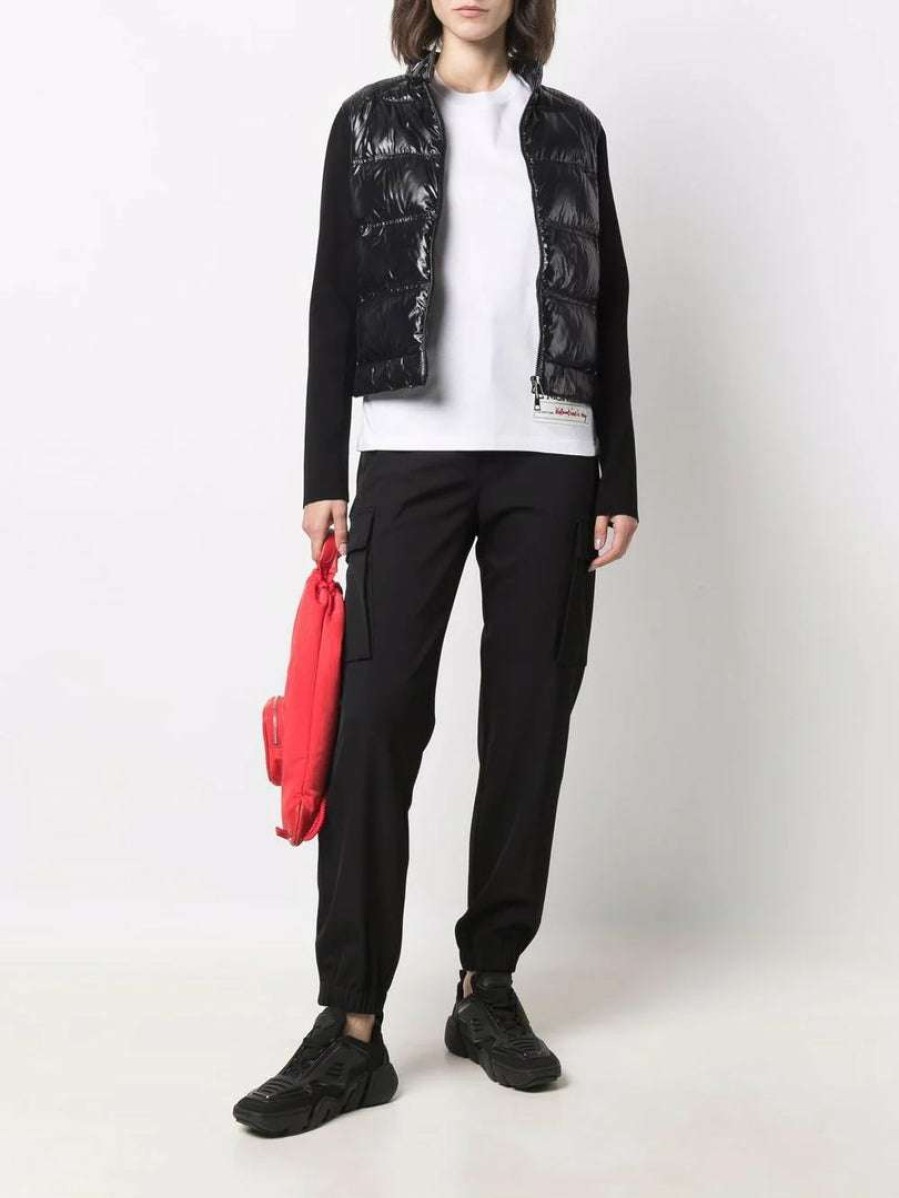 Clothing * | Moncler Black 'High Shine Padded Contrast Sleeve Cardigan'