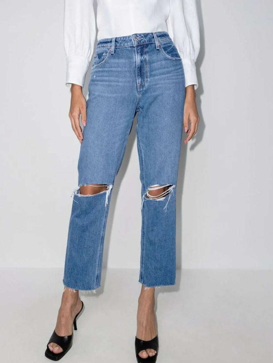 Clothing * | Paige Clothing 'Noella' Distressed Straight Leg Jeans