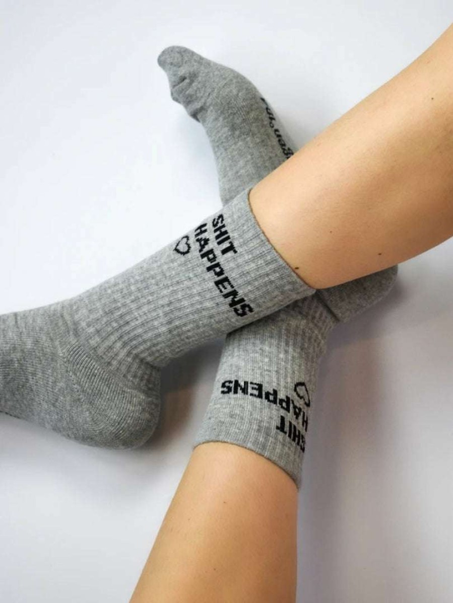 Accessories * | Soxygen Unisex Grey 'Shit Happens' Classic Socks