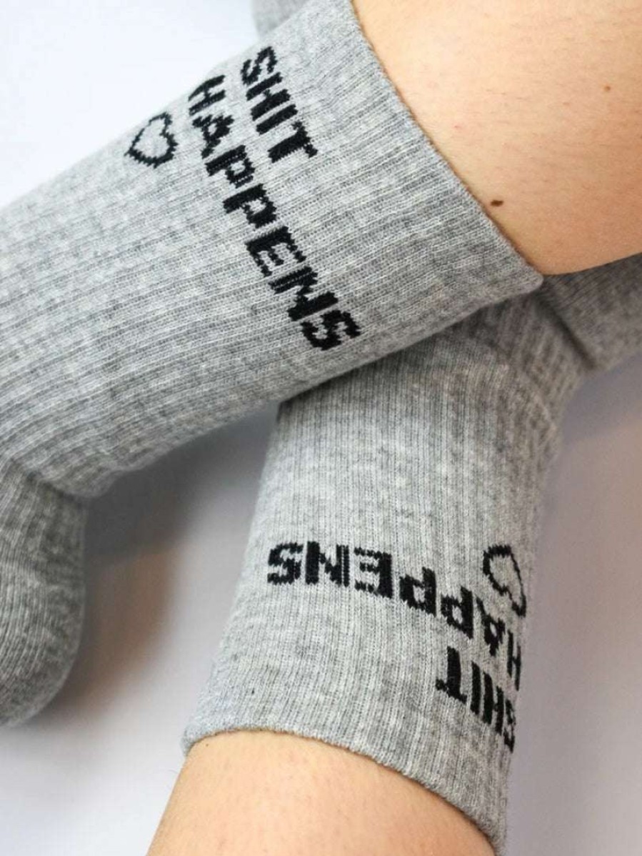 Accessories * | Soxygen Unisex Grey 'Shit Happens' Classic Socks