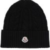 Accessories * | Moncler Black 'Logo-Patch Knitted Beanie'