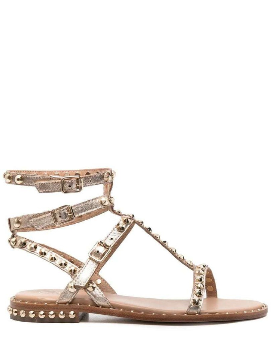 Shoes * | Ash 'Play' Gold Studded Sandals