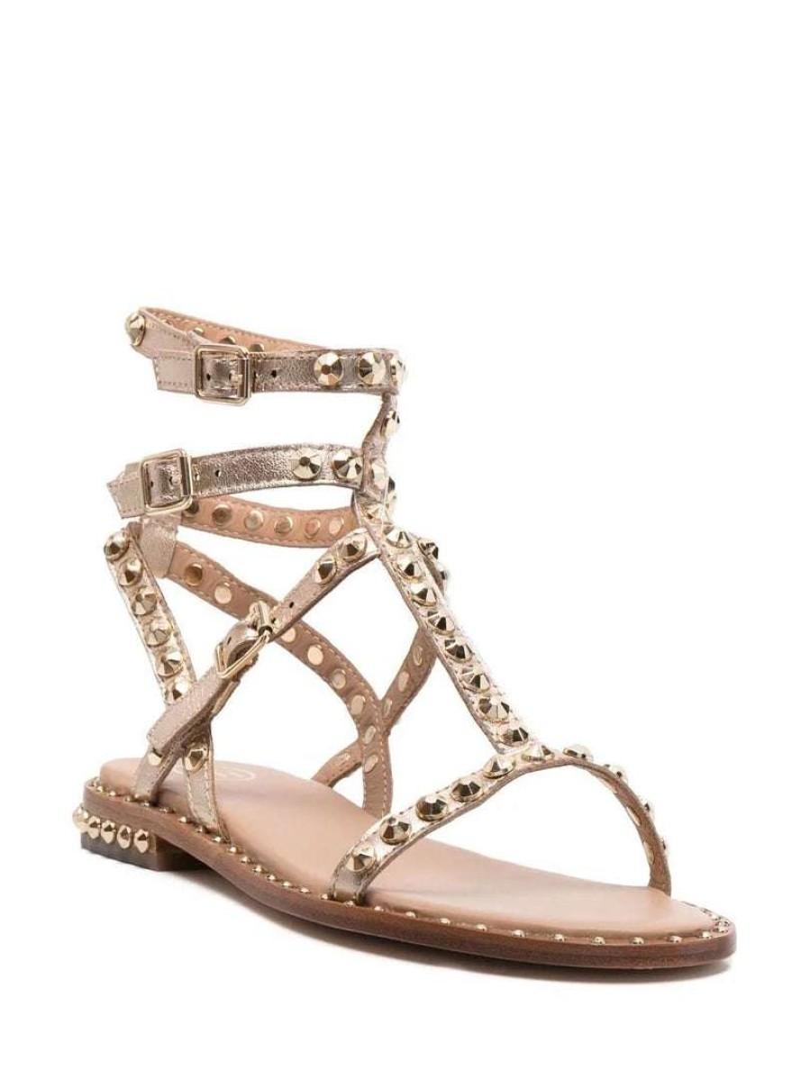 Shoes * | Ash 'Play' Gold Studded Sandals