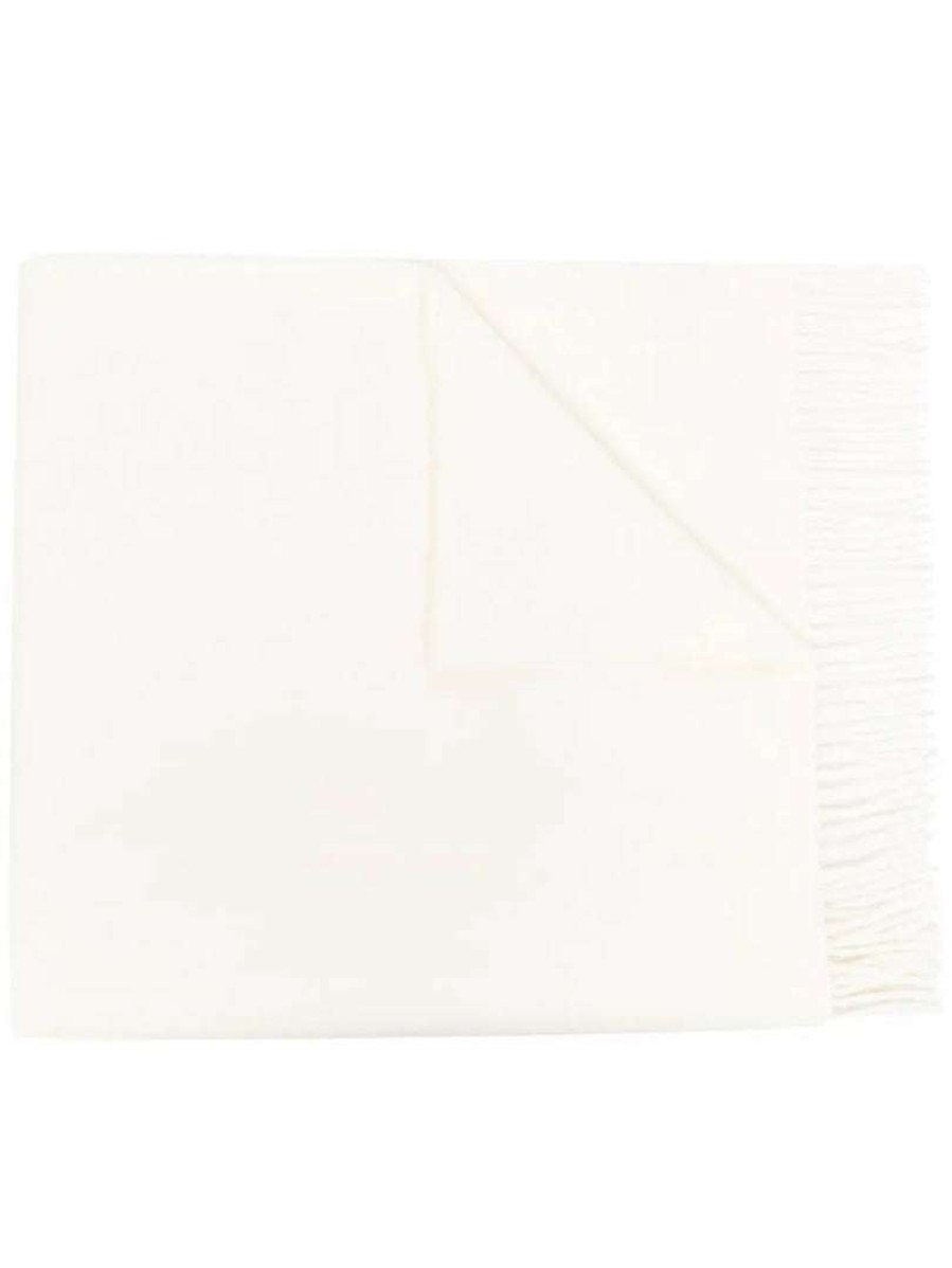 Accessories * | Moncler White 'Fringed Horizontal Logo Patch Scarf'