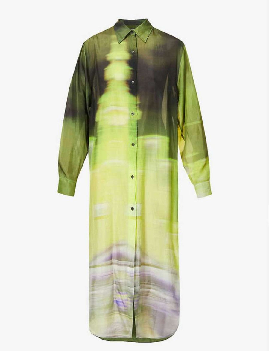 Clothing * | Dries Van Noten 'Dayley' Green Printed Shirt Dress Clothing