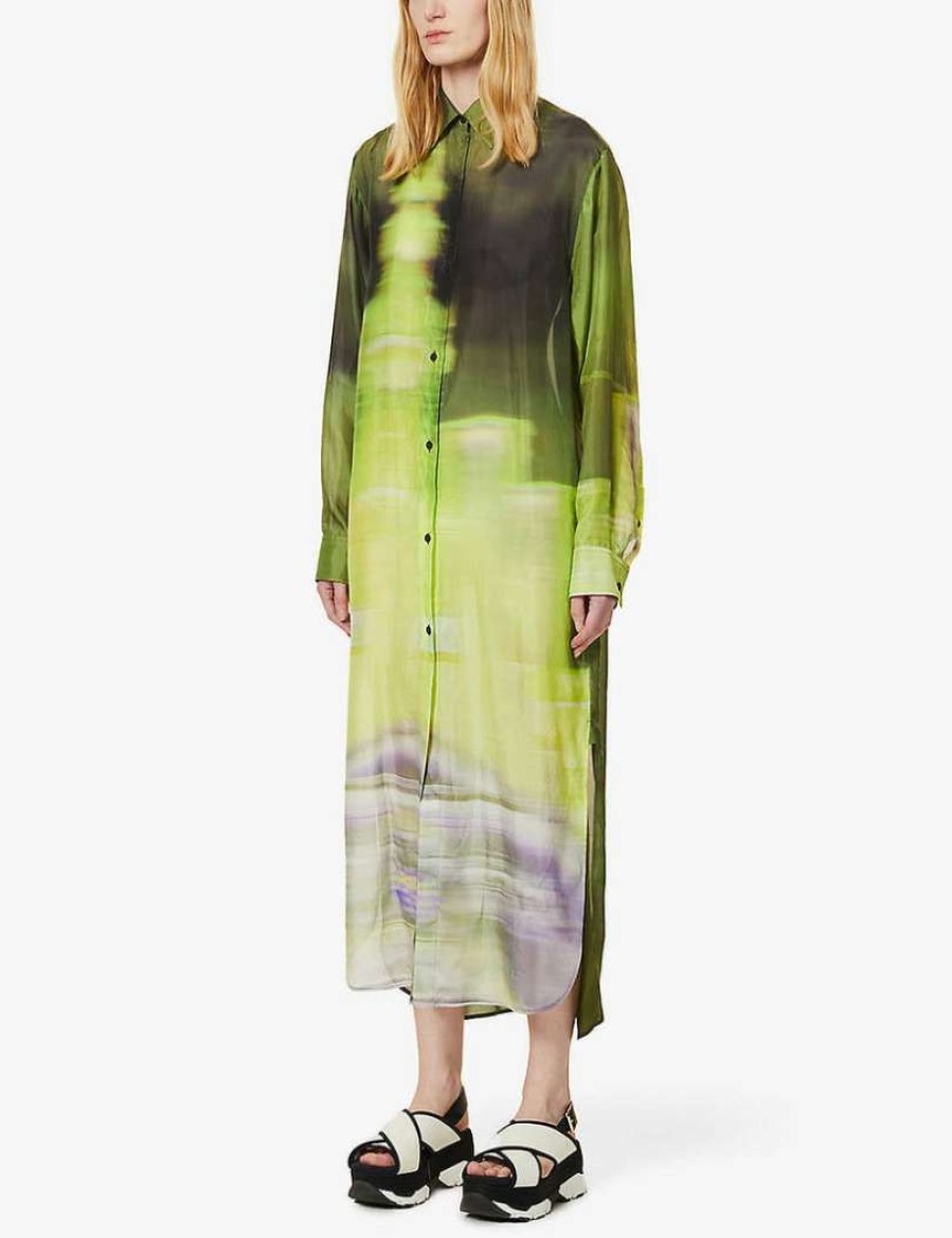 Clothing * | Dries Van Noten 'Dayley' Green Printed Shirt Dress Clothing