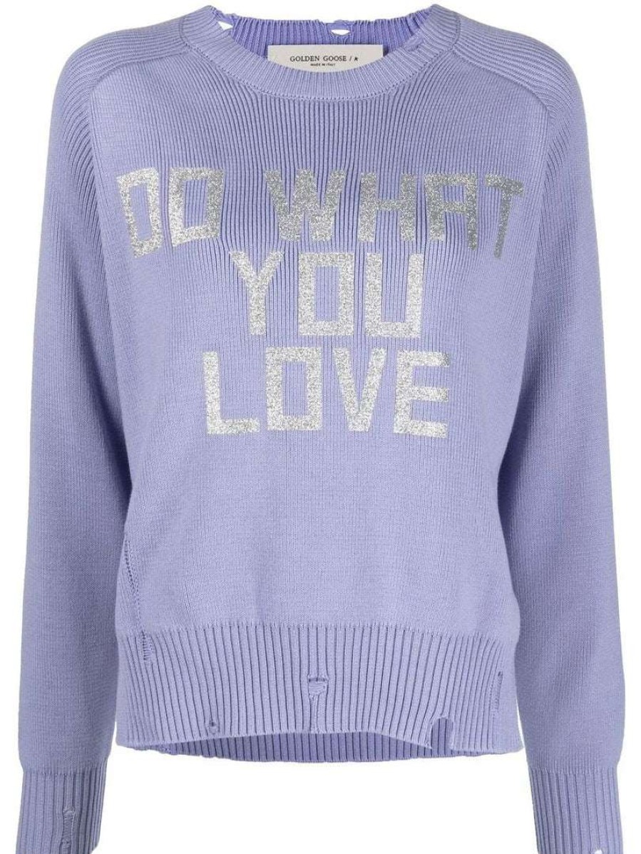 Clothing * | Golden Goose Lilac 'Delilah' Ribbed Knit Slogan Sweater Clothing