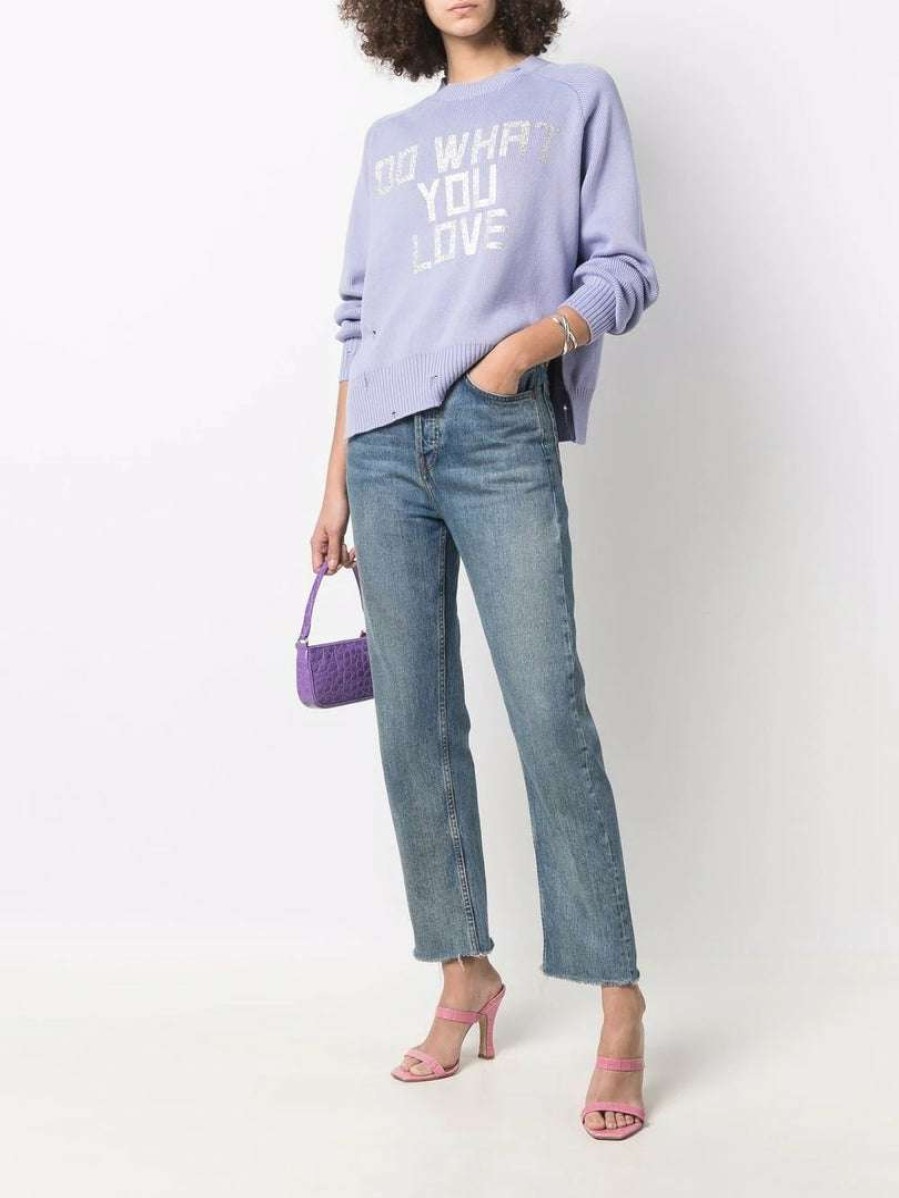 Clothing * | Golden Goose Lilac 'Delilah' Ribbed Knit Slogan Sweater Clothing