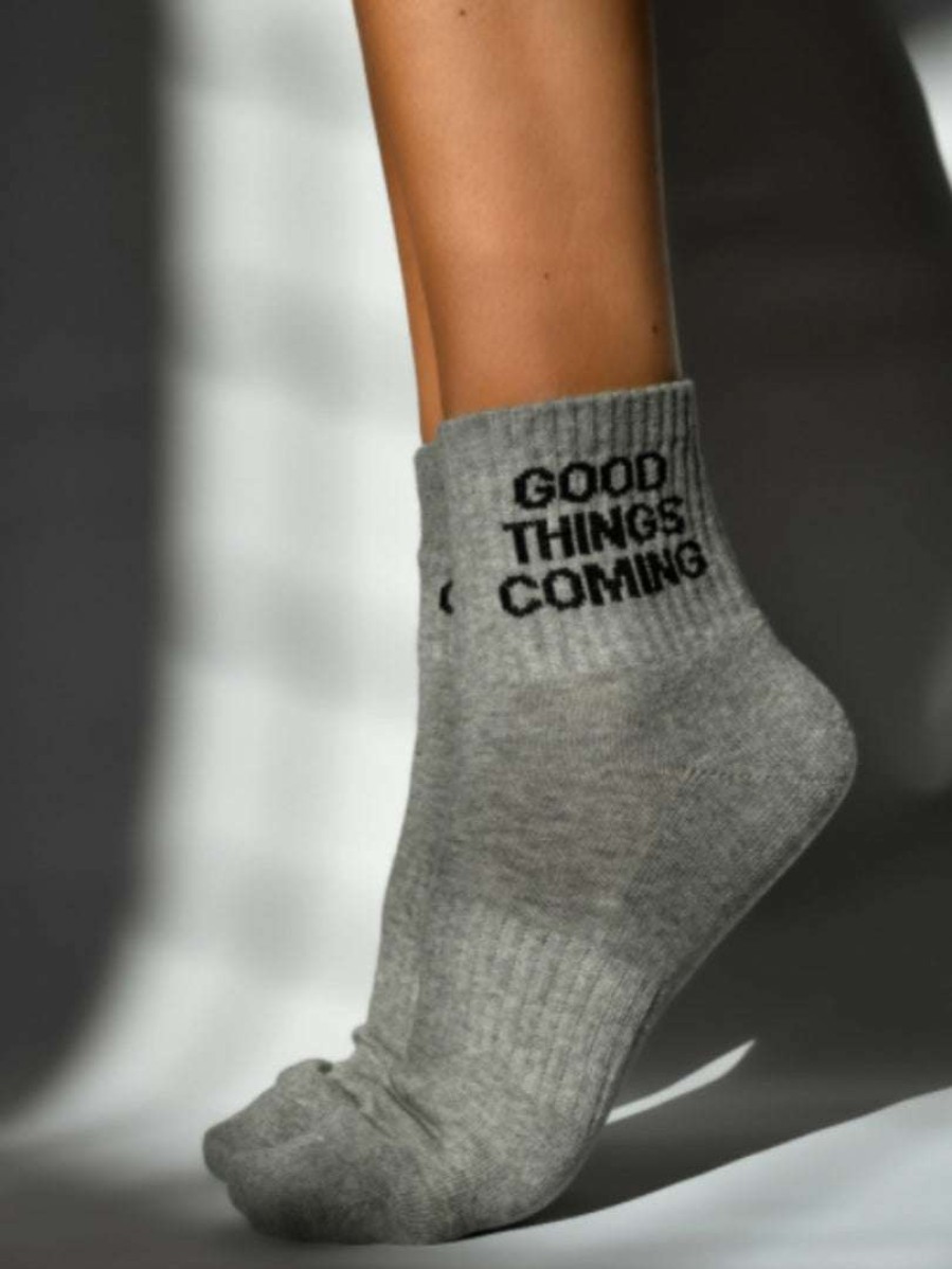 Accessories * | Soxygen Unisex Grey 'Good Things Coming' Ankle Socks Accessories