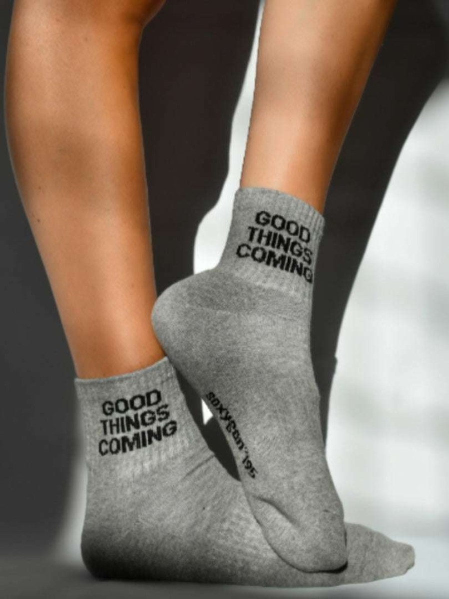 Accessories * | Soxygen Unisex Grey 'Good Things Coming' Ankle Socks Accessories