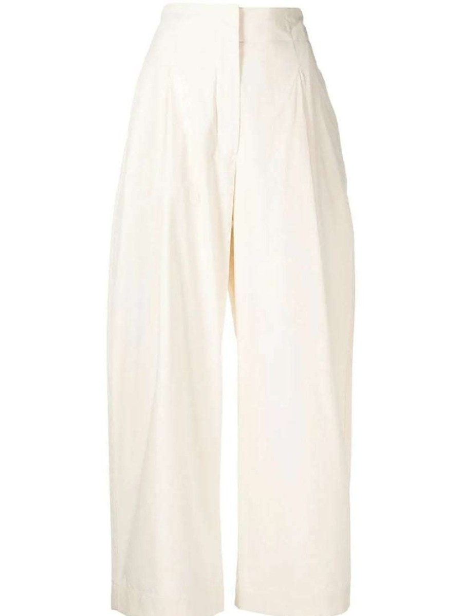 Clothing * | Studio Nicholson Cream 'Dordoni' Voluminous Pleated Pants