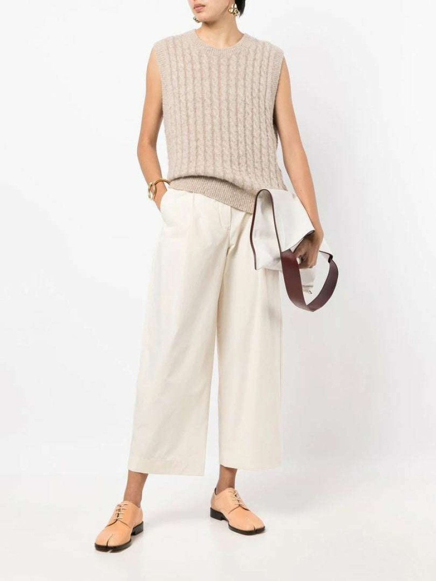 Clothing * | Studio Nicholson Cream 'Dordoni' Voluminous Pleated Pants