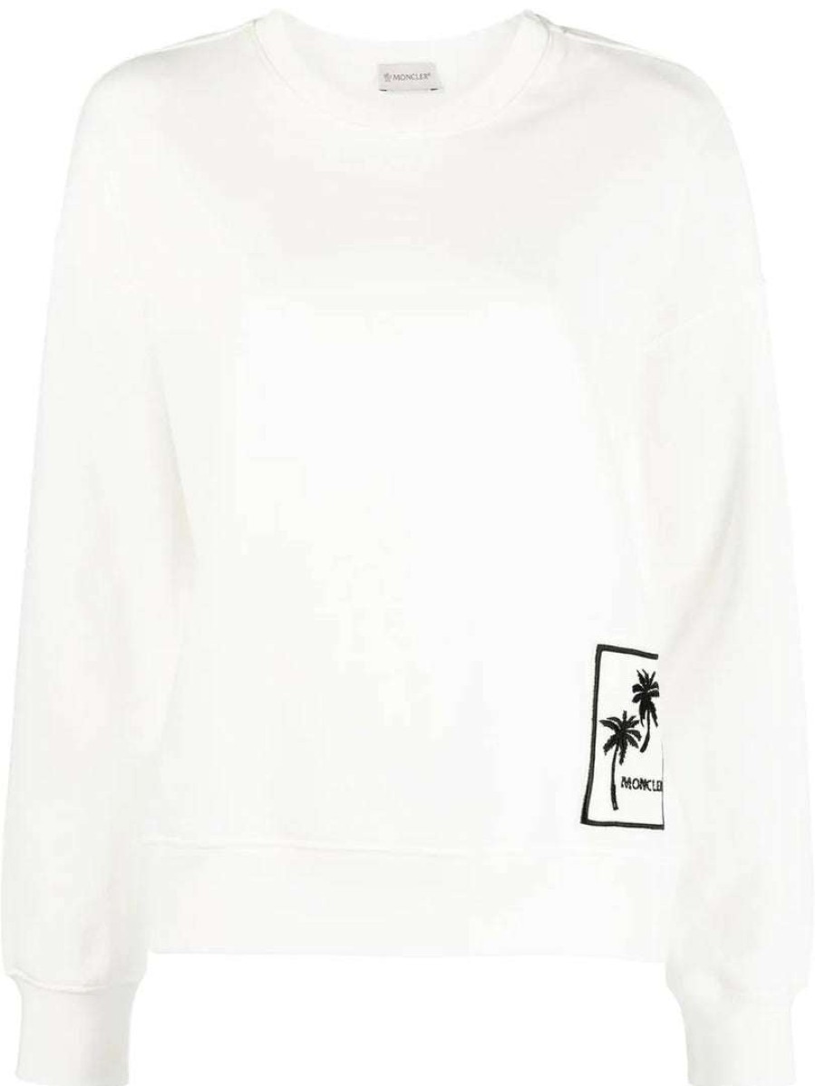 Clothing * | Moncler White 'Palm Tree Detail Sweatshirt'