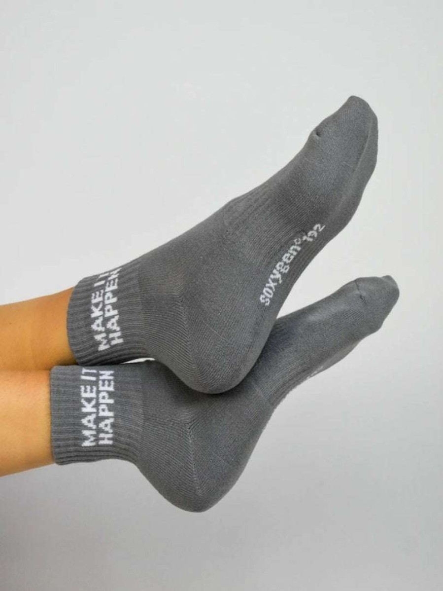 Accessories * | Soxygen Unisex Grey 'Make It Happen' Ankle Socks