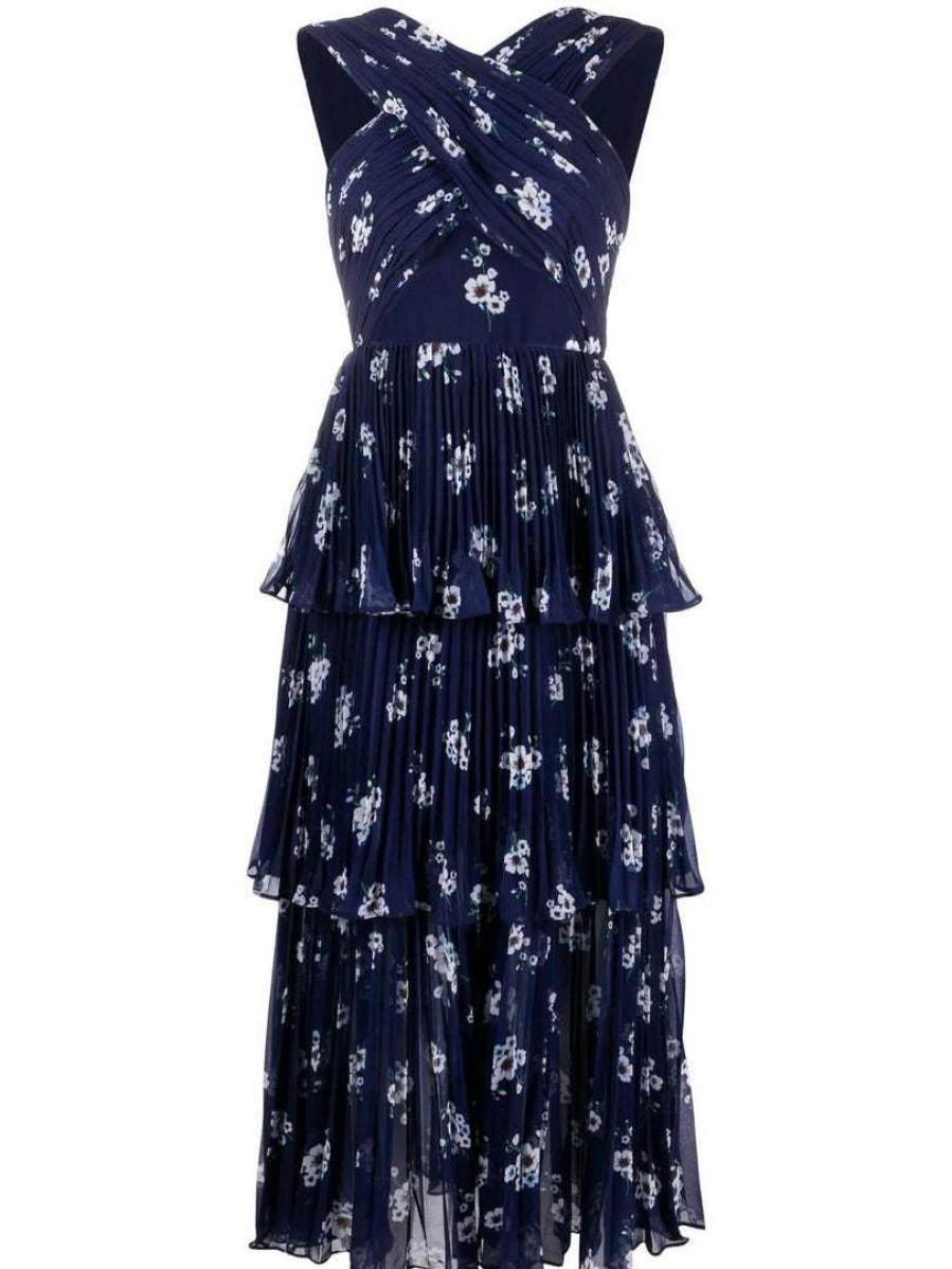 Clothing * | Self Portrait 'Pansy Print Chiffon Crossover Midi Dress'