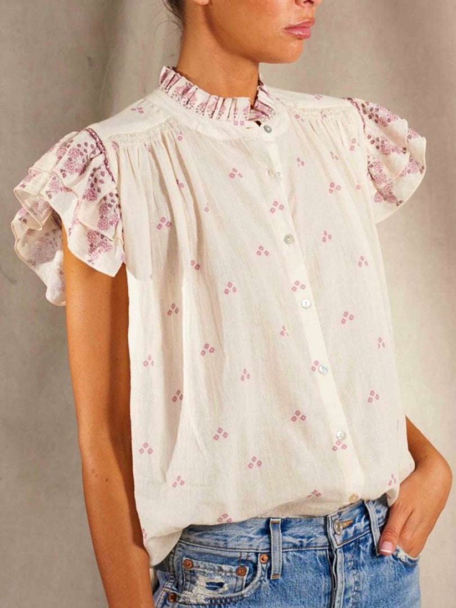 Clothing * | M.A.B.E Pink 'Mia' Floral Ruffle Blouse Clothing