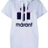 Clothing * | Isabel Marant Etoile Light Blue Oversized 'Milesy' Short Sleeve Logo Hoodie Clothing